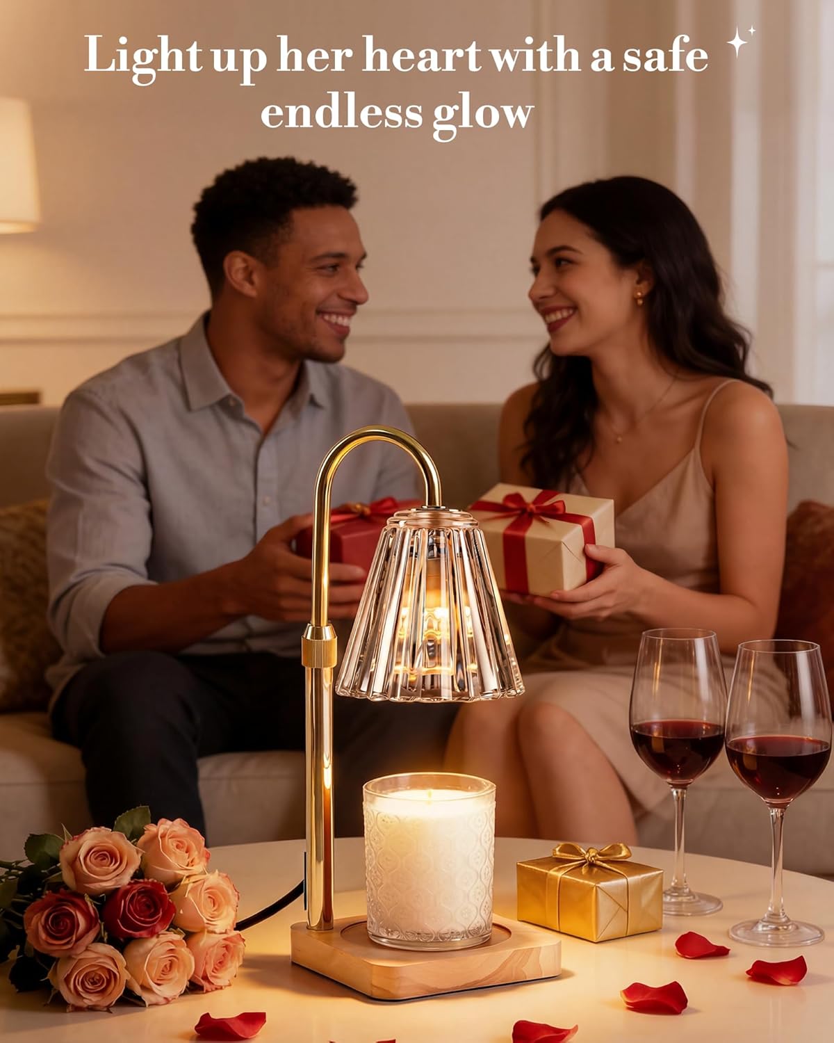 Marycele Candle Warmer Lamp with Timer & Dimmer - Mothers Day Gifts for Women Mom Her, Aesthetic Office Home Decor, Adjustable Height Wax Melter for Candle Jar & 3-Wick Candles (2 Bulbs Included)